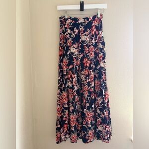 Flying Tomato Black and Pink Floral Maxi Skirt